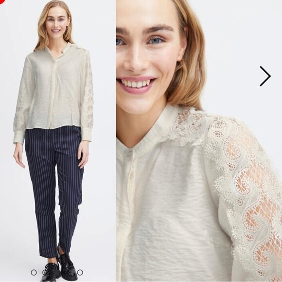 Fransa Blondie Embroidered Sleeve Blouse Arctic Wolf - Picture 3 of 16